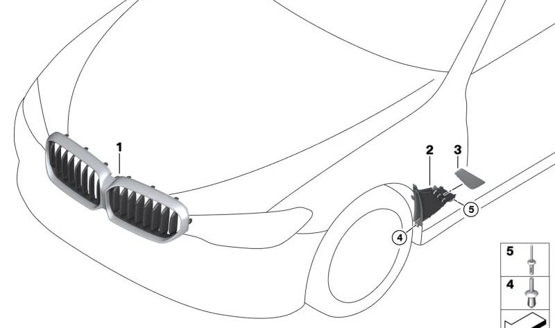 Front decorative grille for BMW G30N, G31N, G38N (OEM 51129852283). Original BMW.