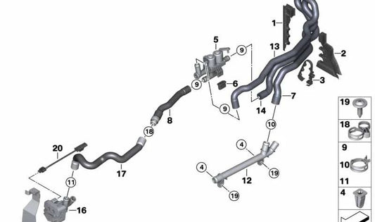 Tubo de retorno del refrigerante OEM 64219231897 para BMW F07, F10, F11, F06, F12, F13, F01, F02. Pieza original BMW.