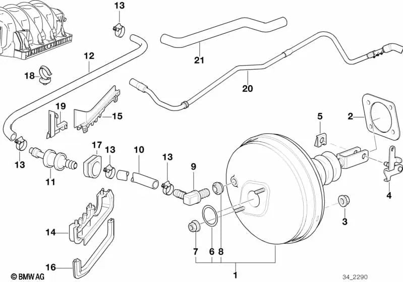 Manguera de vacío para BMW Serie 7 E38 (OEM 34331162877). Original BMW.