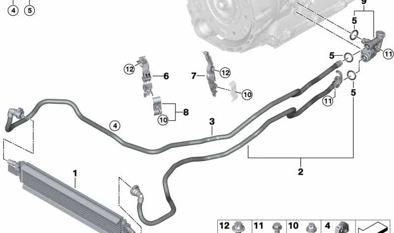 Soporte para tubería del radiador de aceite OEM 17228681550 para BMW G20 320i y G22/G26 420i. Compatible con motores B48M. Original BMW.