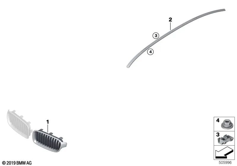 Moulage de plafond imprimé gauche pour la série BMW 3 F30, F80 (OEM 51137312617). BMW d'origine
