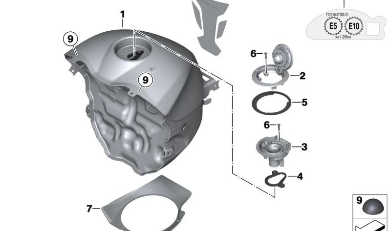 Tanque de combustível OEM 16118552139 Para BMW Motorrad S 1000 RR (K46), S 1000 R (K47) na cor da tempestade preta. BMW Motorrad original.