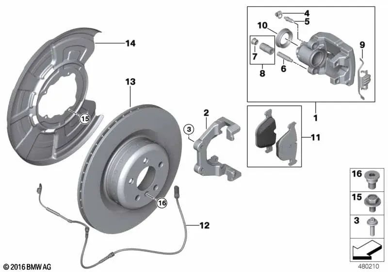 Suporte de freio traseiro OEM 34217847226 para BMW X5 E70, F15, X6 E71, F16, X5 M F85, X6 M F86... e muito mais. BMW genuíno.