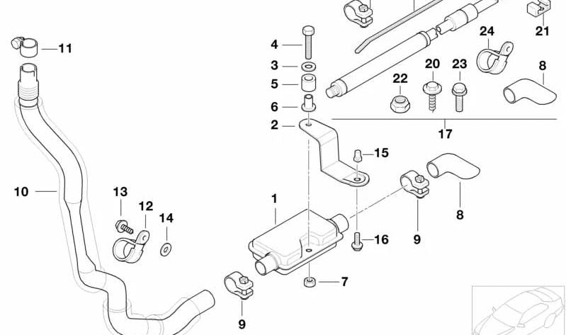 Abrazadera de tubo calefacción OEM 64128351076 para BMW E46, E39, E38. Compatible con modelos diésel como 320d y 520d. Pieza original BMW.