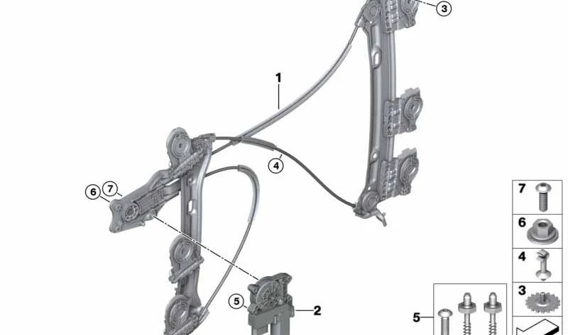 Alzacristales delantero izquierdo OEM 51337296443 para MINI F56, F56 LCI, F56 BEV, F56 BEV LCI, Cabrio F57, F57 LCI… y más. Original MINI.