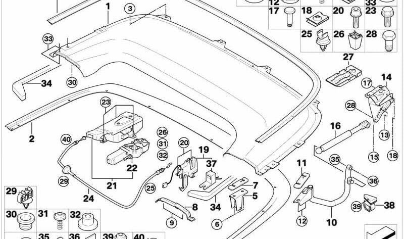 Cubierta de capota OEM 51178227297 para BMW E46. Original BMW.