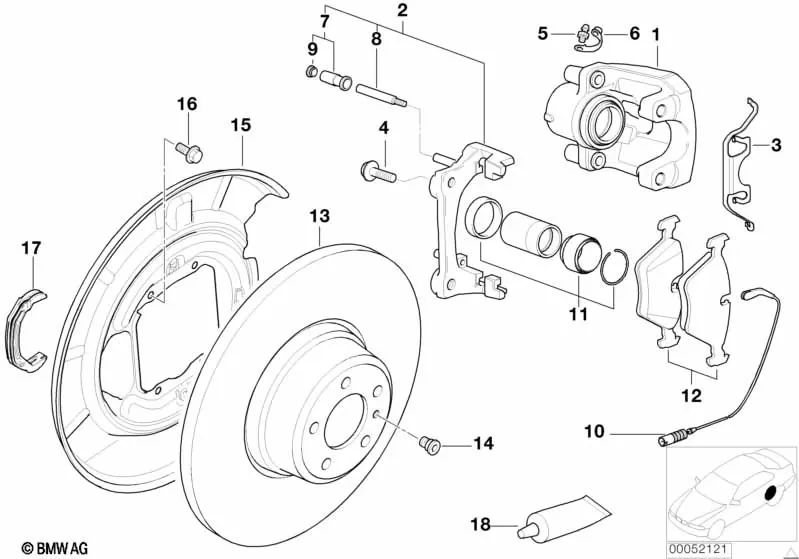 Juego de reparación asiento de freno trasero OEM 34211166238 para BMW E46, E39, X5 E53... y más. Original BMW.