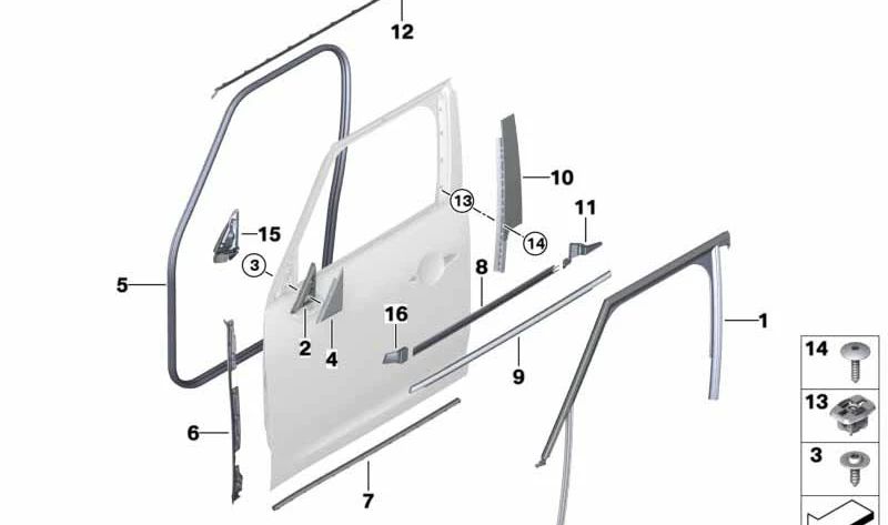Paramento columna B puerta delantera derecha OEM 51337390106 para MINI Countryman F60, F60 LCI. Original MINI.