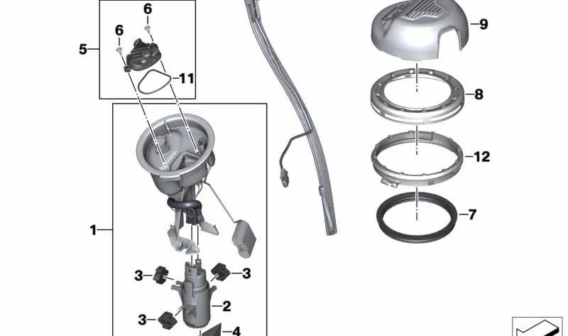 Bomba de combustible con sensor de palanca OEM 16147684348 para BMW R1200GS, R1200GS Adventure. Original BMW Motorrad.
