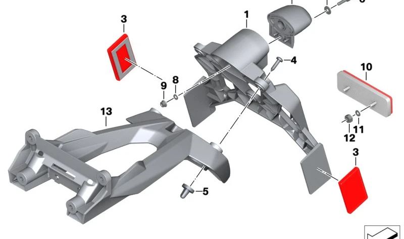 Soporte de matrícula OEM 46628526816 para BMW Motorrad F 800 GT (FK71) y F 800 R (FK73). Compatible con modelos 2009–2019. Pieza original BMW Motorrad.