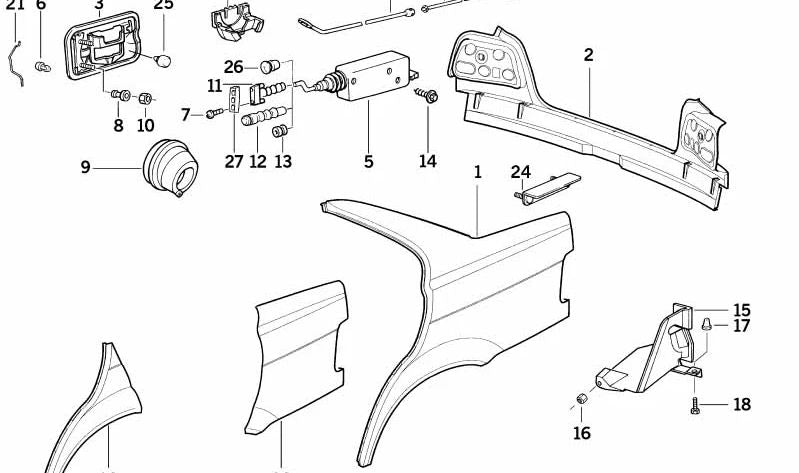 Sección Parcial Pared Lateral Trasera Derecha para BMW E36 (OEM 41351977528). Original BMW