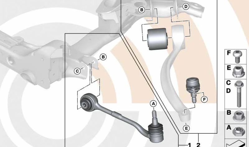 Kit de reparación tirante suspensión OEM 31122405864 para BMW E90, E91, E92, E84 (todos los modelos compatibles con xDrive). Original BMW.