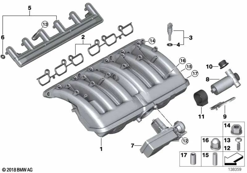 Collettore di aspirazione OEM 11617544805 per BMW E46, E39, E60, E65, X3, X5... e altro ancora. BMW originale.