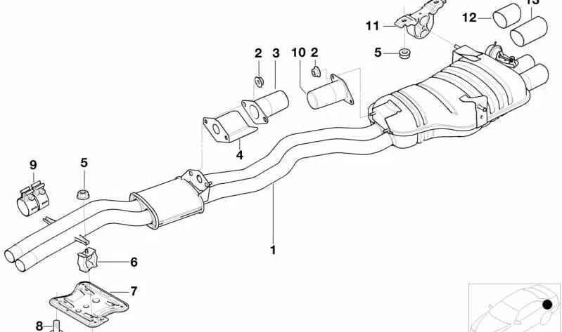 Silencioso intermedio y trasero OEM 18107506021 para BMW E46. Pieza original BMW.