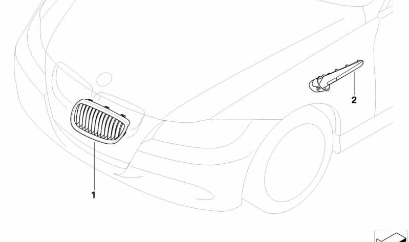 Rejilla embellecedora cromada negra izquierda OEM 51137979349 para BMW E90, E91, E92, E93. Original BMW.