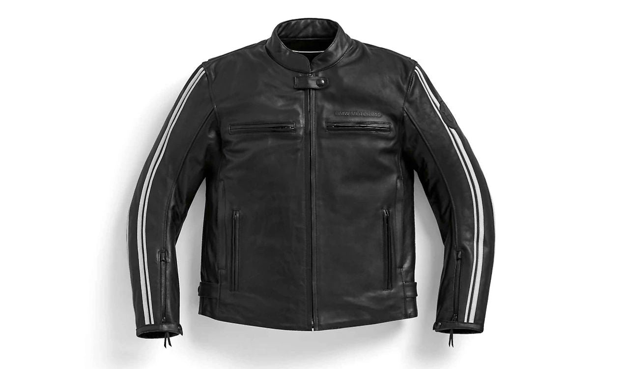 Chaqueta de cuero TwinStripes negra y blanca talla XS OEM 76121541031 para BMW Motorrad. Original BMW Motorrad.