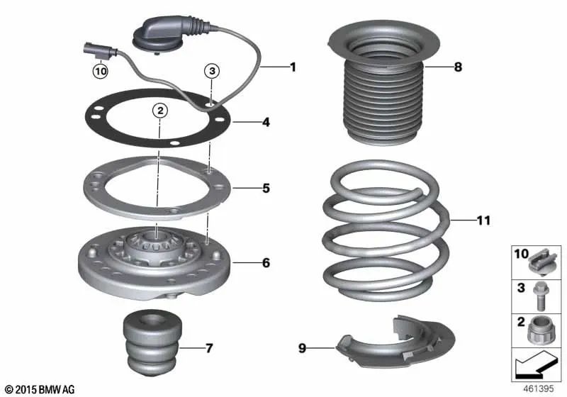 Soporte de empuje delantero OEM 31302284702 para BMW Serie 3 F80 M3, Serie 4 F82 M4, F83 M4. Original BMW.