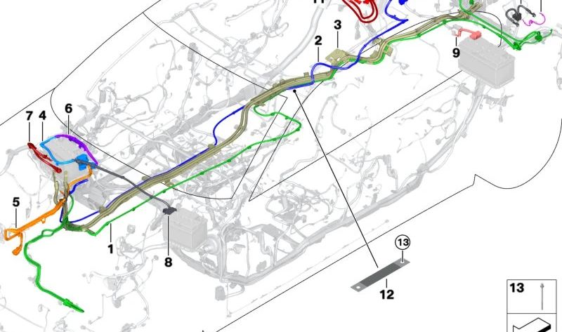 Cableado eléctrico emARS bajo suelo OEM 61125A56315 para BMW Serie 8 G16 {840d xDrive GW01,GW02,GW41,GW42; 840i GV21,GV22,GV23; 840i xDrive GV41,GV43; Alpina B8 GX01}. Original BMW.