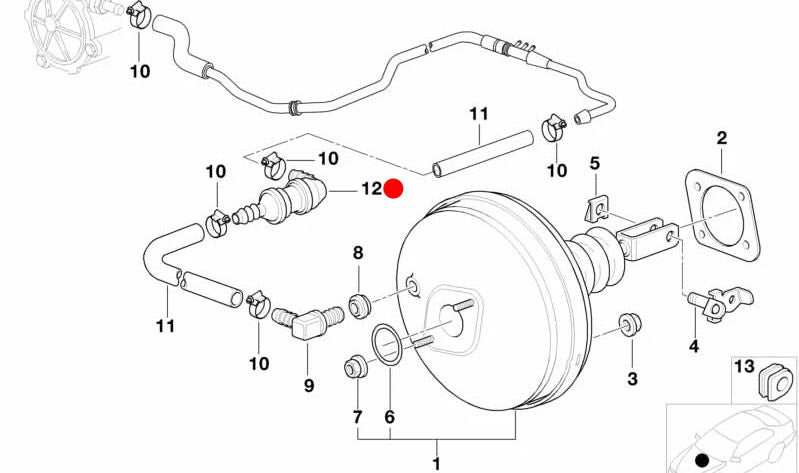 Válvula antirretorno en ángulo OEM 34301161607 para BMW E36 y E39. Pieza del sistema de freno. Original BMW.