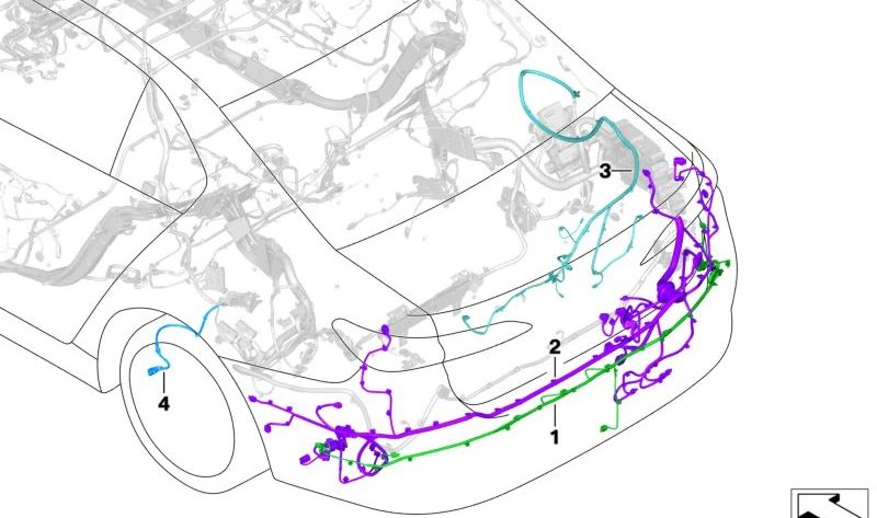 Cableado trasero OEM 61125A476C0 para BMW G70. Arnés de cables del paragolpes trasero. Original BMW.