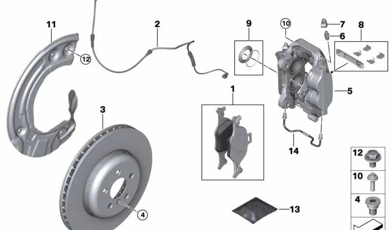 Silled left front brake clamp 34116883485 for BMW G11, G11N, G12, G12N. Original BMW.