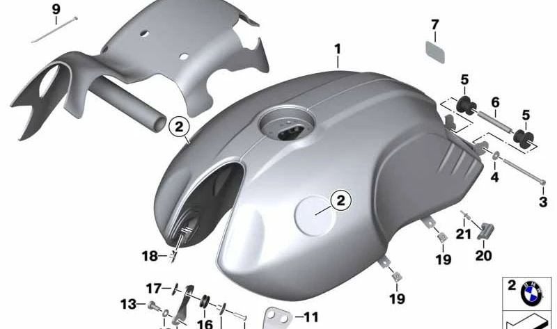 Tanque de combustível OEM 16119480700 para BMW Motorrad R nineT (K21) 2016-2020, cor Pollux-met. Originais BMW Motorrad.