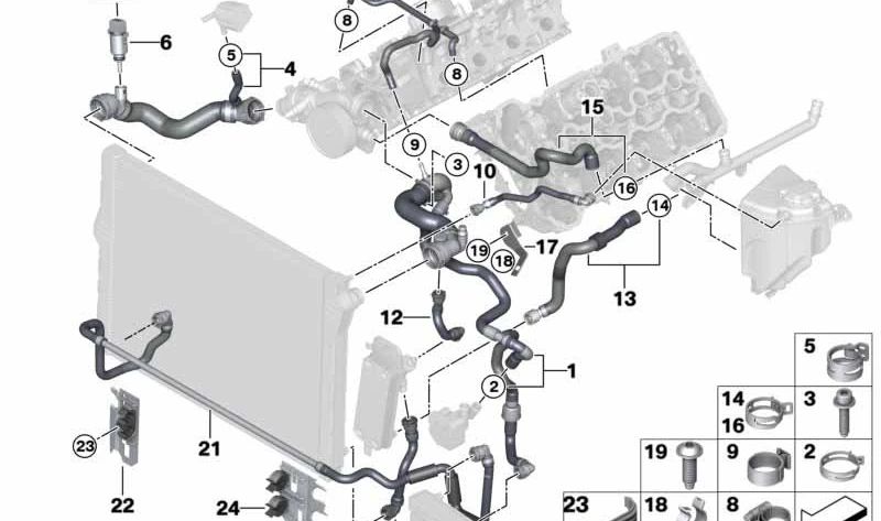 Tuyau de réfrigérant OEM 17127592646 pour BMW F07, F10, F11, F12, F13. BMW d'origine.