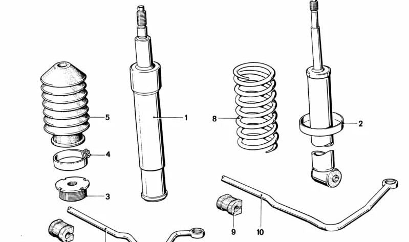 Cartucho de amortiguador delantero OEM 31321124929 para BMW E12 {518, 518i} (1.6, 1.8, Automático y Manual, 1974-1981). Compatible con suspensión deportiva. Original BMW.