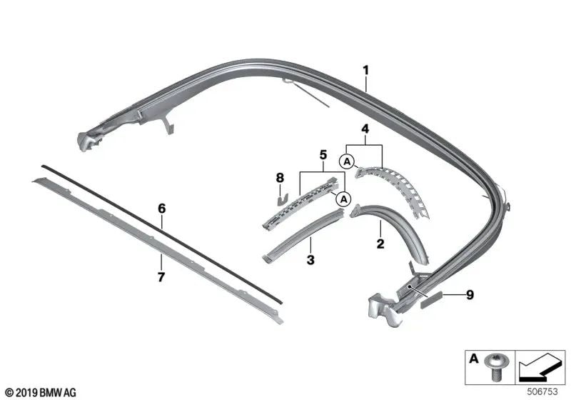 Guida di assemblaggio, scheda sinistra per BMW Z4 G29 (OEM 54349449197). BMW originale