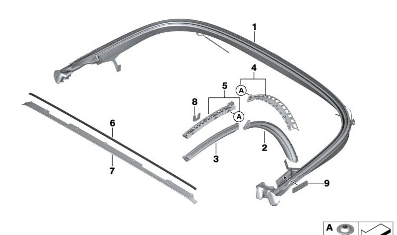 Junta de estanqueidad derecha OEM 54347434524 para BMW Z4 G29 {sDrive20i, Z4 M40i, M40i} (modelos HF01, HF02, HF03, HF11, HF12, HF51, HF52, HF61, HF62, HF93). Original BMW.