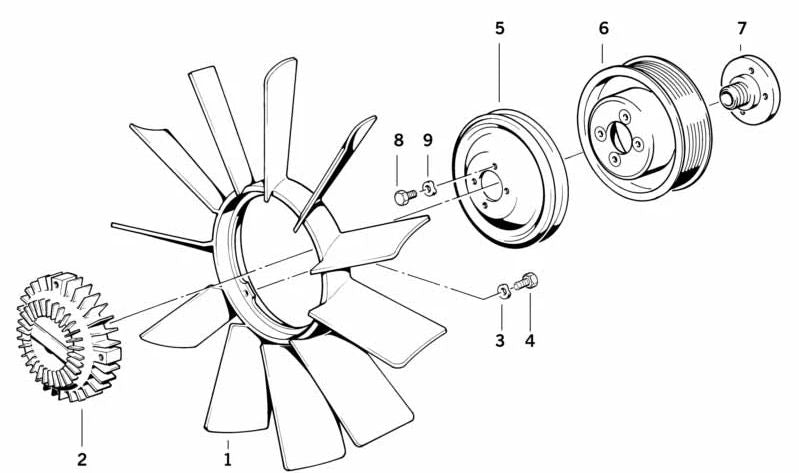 Polea del ventilador OEM 11511271423 para BMW E12, E23, E24, E28, E30, E32, E34, E36. Pieza original BMW.