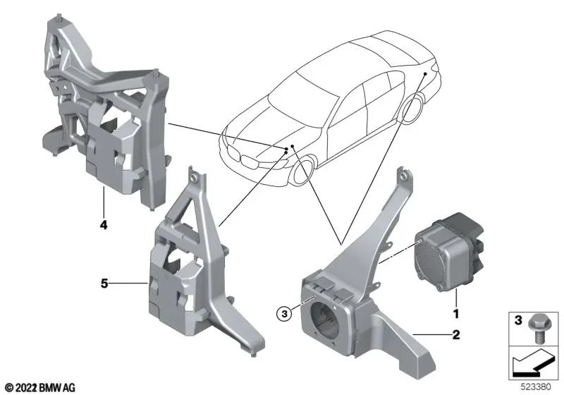 Soporte generador de sonido virtual OEM 65152622687 para BMW 5' G30, 5' G31 Touring LCI, 7' G11 LCI, X3 G01... y más. Original BMW.