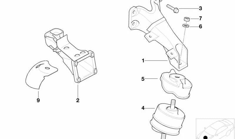 Cojinete de goma derecho para BMW Serie 3 E36 (OEM 11811141736). Original BMW