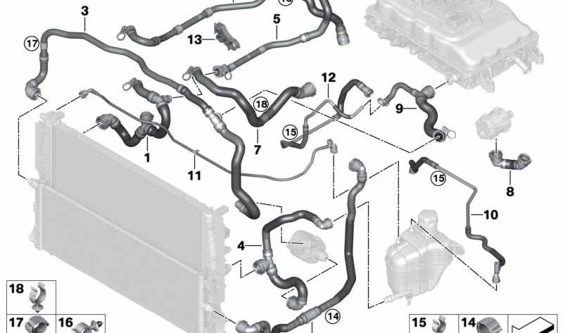Tubo flexible bomba eléctrica de líquido refrigerante OEM 17128741781 para MINI F56 BEV, F56 BEV LCI, Cabrio F57 BEV... y más. Original MINI.