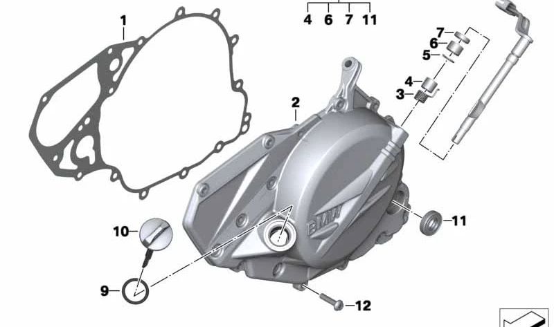 Junta tapa motor izquierda OEM 11117707906 para BMW Motorrad F 700 GS, F 650 GS, F 800 GS, F 800 GS Adventure. Compatible con modelos FK70, FK72, FK75. Original BMW Motorrad.