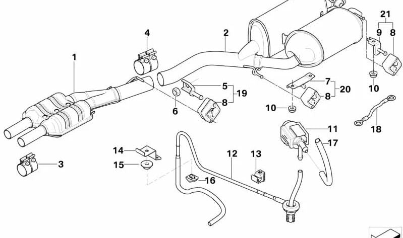 Silenziatore intermedio OEM 18307529252 per BMW E65. Componente originale del sistema di scarico. BMW originale.