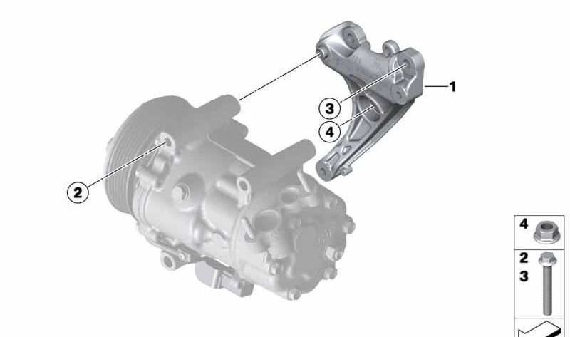 Soporte de compresor de aire acondicionado OEM 64557580781 para MINI R56, R55, R57, R58, R59, R60, R61… y más. Original MINI.
