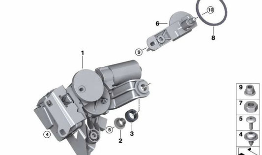 Anillo de goma amortiguador motor limpiaparabrisas trasero OEM 61627127070 para BMW F31, F31N, E61, E61N. Original BMW.