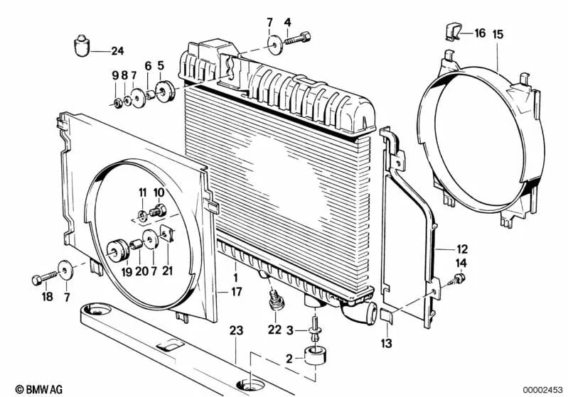 Coolant radiator for BMW 3 Series E30 (OEM 17111709327). Genuine BMW.