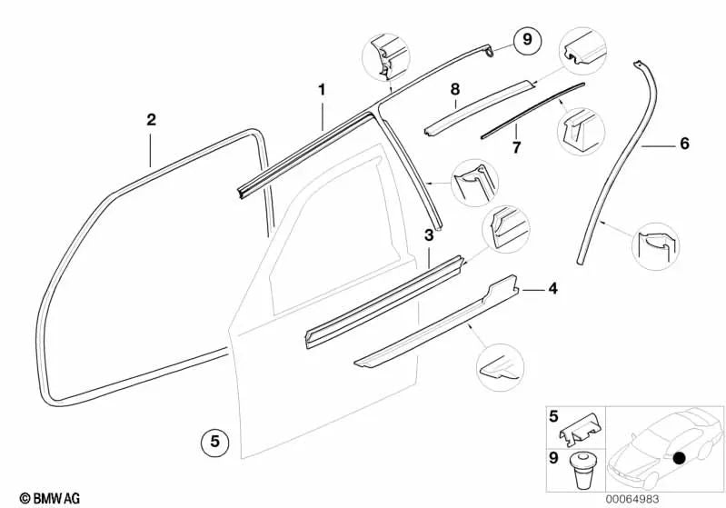 Haustürgelenk für BMW E36 (OEM 51728196291). Original BMW