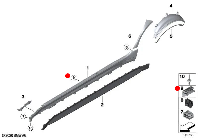 Clip de moldura faldón/arco de rueda OEM 51779882382 para BMW G80 M3, M3 Competition, G81 M3 Touring... y más. Original BMW.