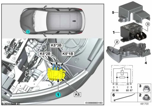 Abdeckung für elektrisches Lüfterrelais des KS-Motors OEM 61136801513 für BMW F40, F45, F46, X1, X2, X5, X6... und mehr. Original BMW.