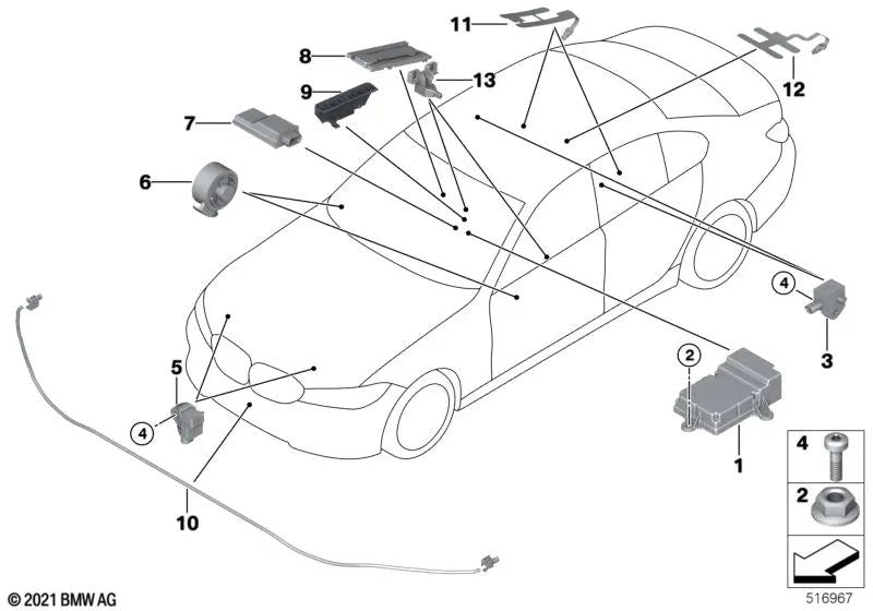 Esterilla sensor asiento trasero externo OEM 65779476628 para BMW G20, G21. Original BMW.
