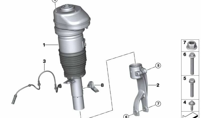 Amortiguador neumático delantero derecho OEM 37106869036 para BMW G07. Original BMW.