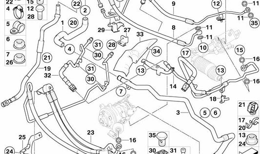 Tubo de retorno de dirección OEM 32416767638 para BMW E60, E61, E63, E64. Original BMW.