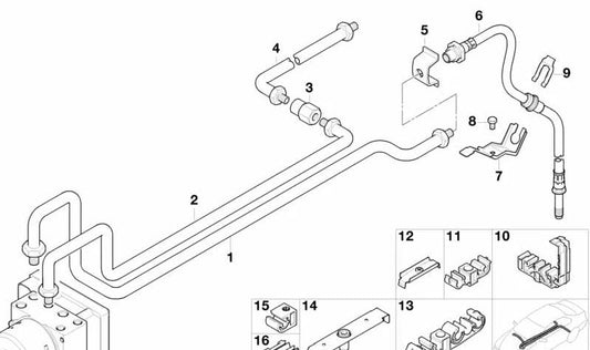 Tubo de freno trasero OEM 34326754851 para BMW E46 {316ti, 325ti} con ABS/ASC+T. Compatible con modelos manual y automático. Original BMW.
