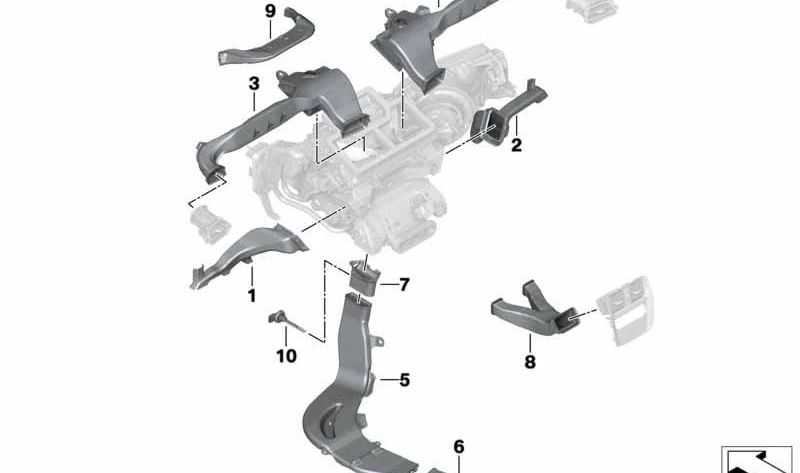Conducto de calefacción trasero delantero izquierdo OEM 64227443137 para BMW G42, G20, G21, G22, G23, G26, G80, G81, G82, G83, G87, G28… y más. Original BMW.