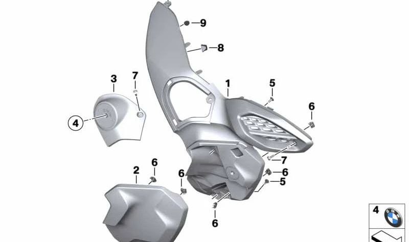 Tapa conducto de admisión izquierda OEM 46638560315 para BMW Motorrad R 1250 GS Adventure (RK51, 0J51 A74 y 0M11 A74). Compatible desde 2018 hasta 2024. Original BMW Motorrad.