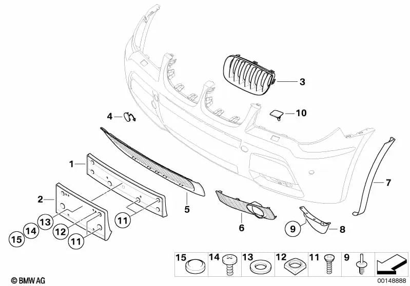 Right fog light trim for BMW E83 (OEM 51113414312). Original BMW.
