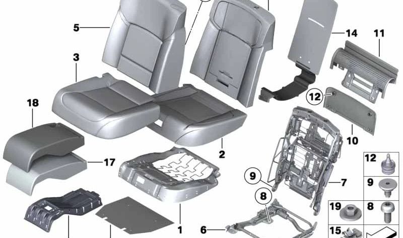 Estructura respaldo asiento confort derecho OEM 52209181766 para BMW F01, F02, F04 (modelos 730d, 730i, 740d). Original BMW.